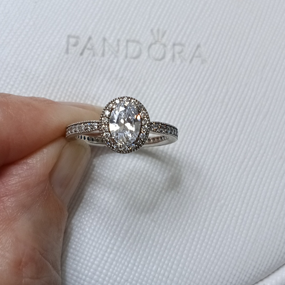 Pandora Vintage Stirling Silver And Clear CZ Oval Stone Vintage Elegance Ring